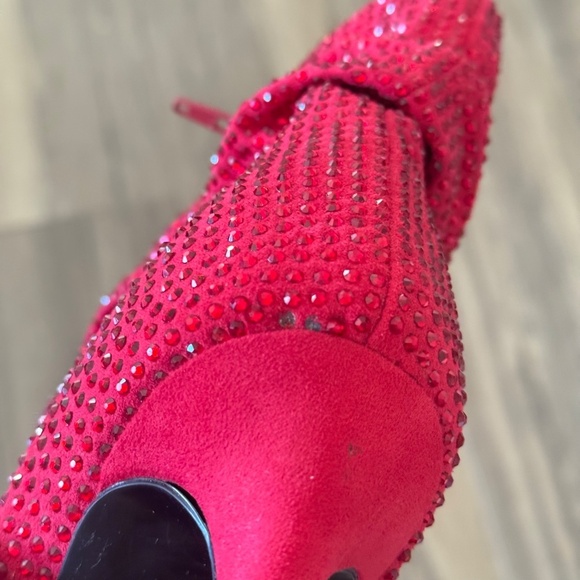 NINE WEST Dazzle Red Rhinestone Stilletto High Heel Slipper Booties - Picture 8 of 8